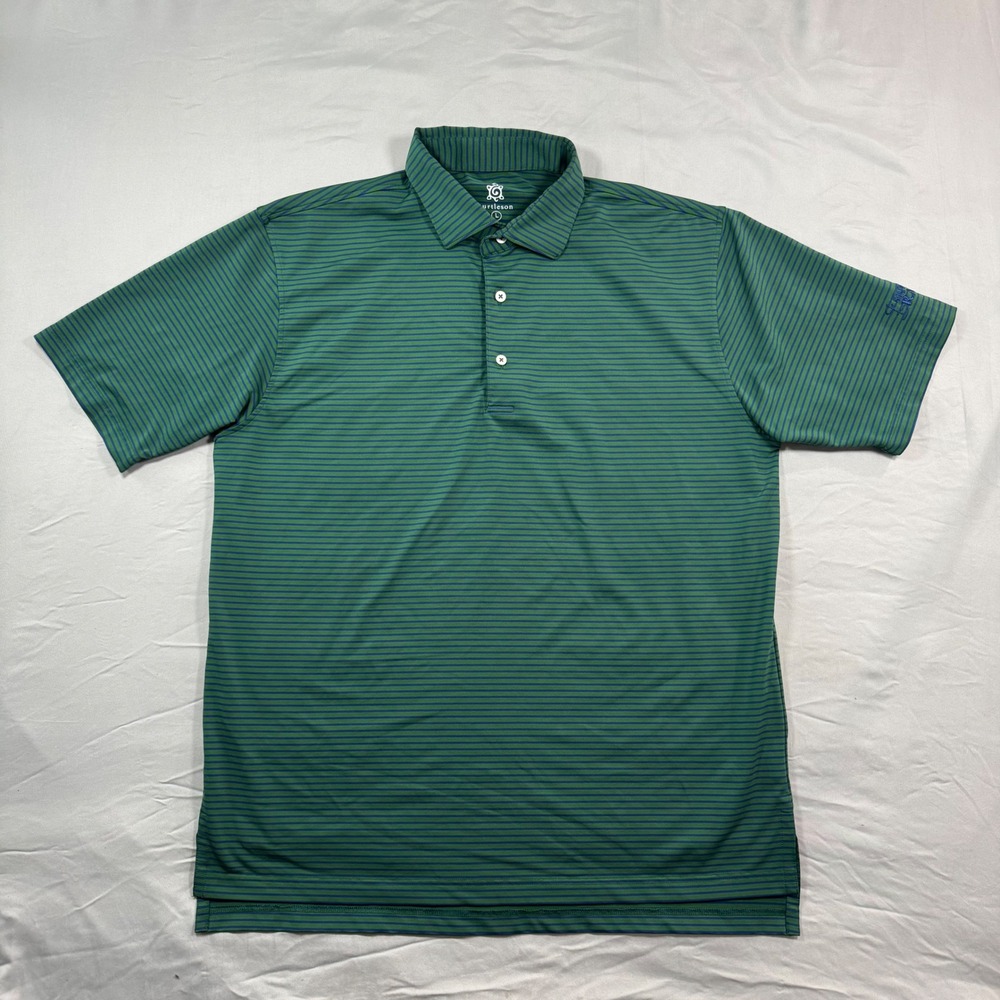Turtleson Mens Tour Performance Striped Polo Shirt Green Blue Golf Sz L Athletic